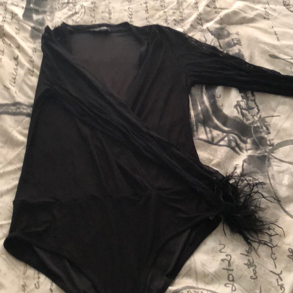 Bodysuit with Feather trim